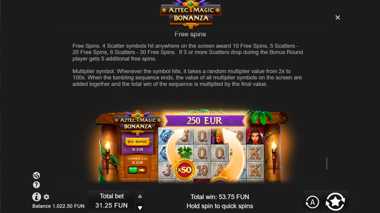 Freespins in Aztec Magic Bonanza game