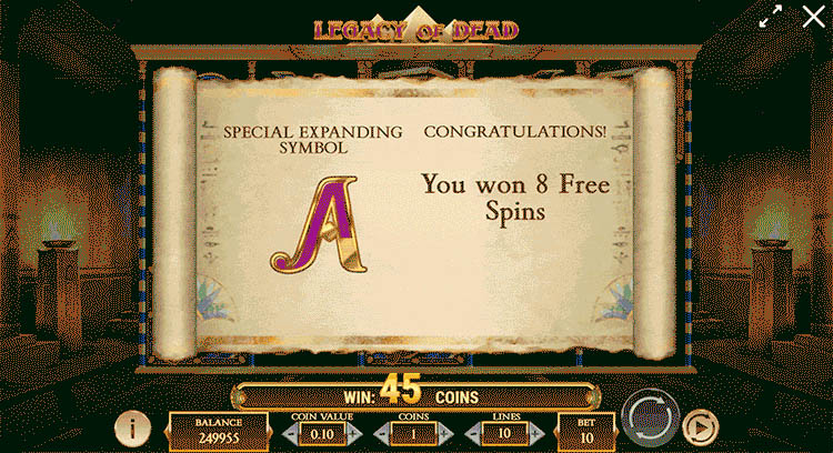 Freespins in Legacy of Dead slot